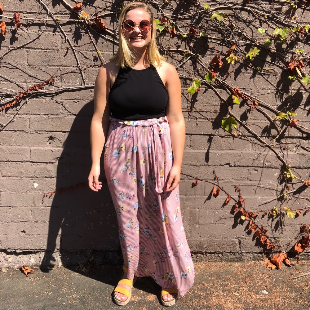 Red floral maxi skirt